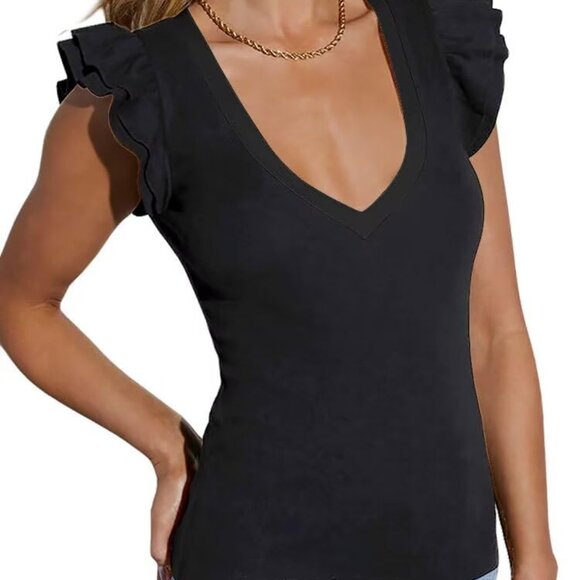 Lightweight Ribbed Knit Women's Sleeveless Ruffle Top - Perfect Summer Essential - Picture 3 of 5